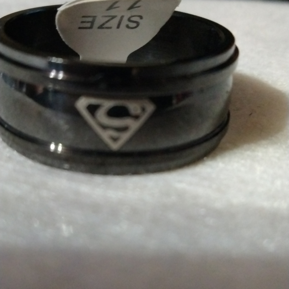 Steel Superman DC black wedding band ring size 11 (sku 623) NWT